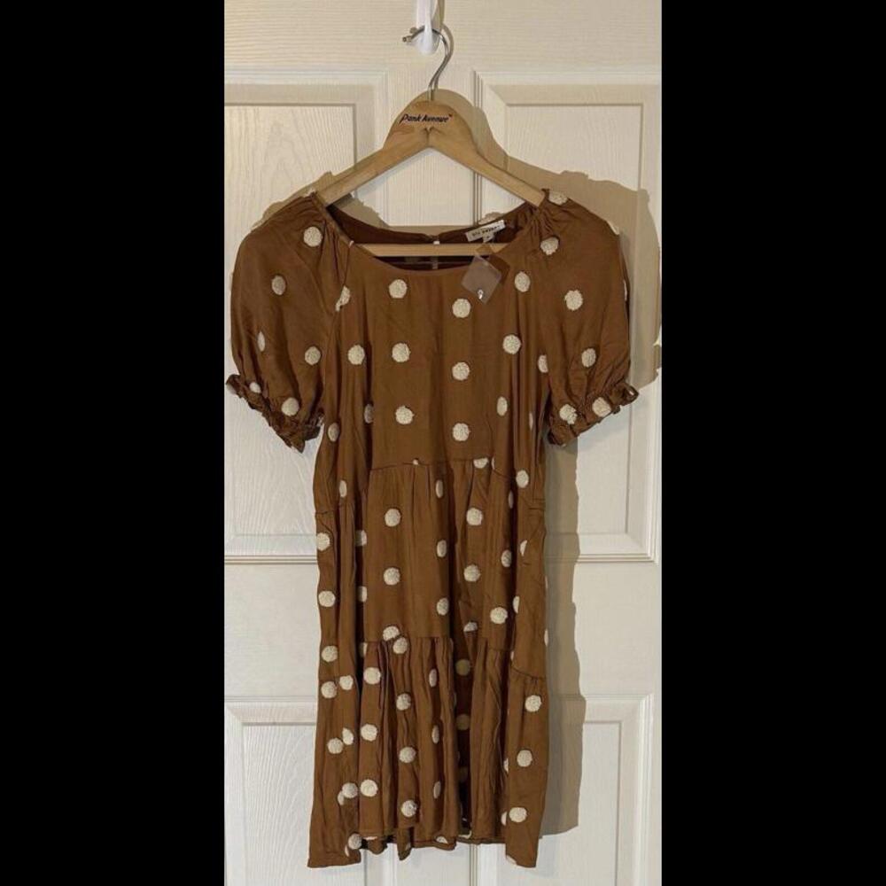 BLU PEPPER Women’s Mustard Yellow Puff Polka Dot Dress Size S New